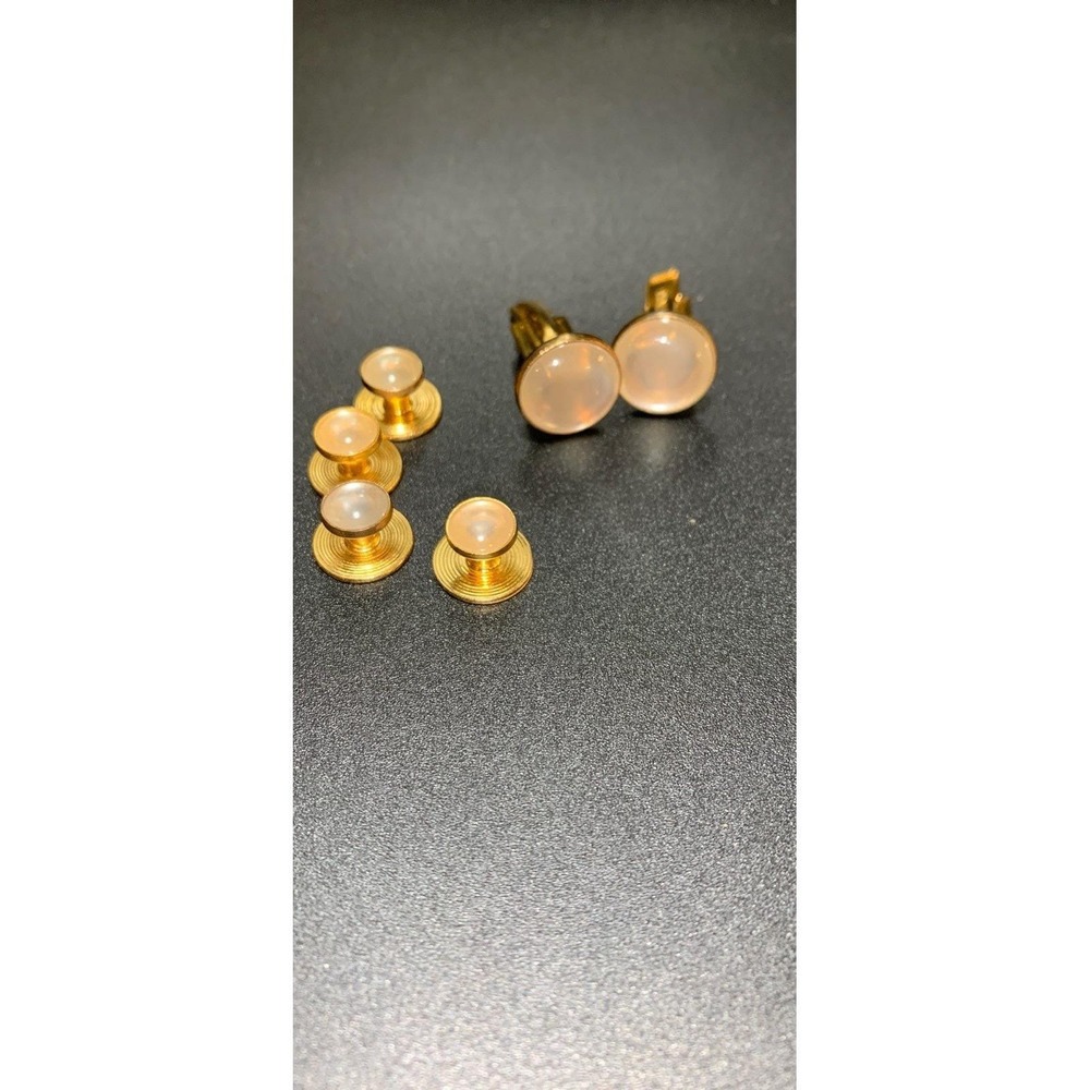 Vintage Pioneer Gold tone And Iridescent Sleeve Cufflinks and Buttons Signed